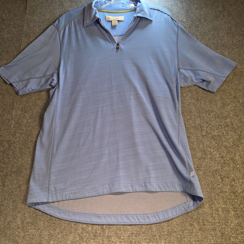 Tommy Bahama Polo Shirt Mens Small Blue Good Quarter Zip Short Sleeve Stretch